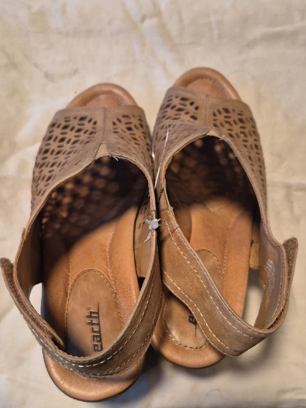 Earth Women's Laser-Cut Slingback Sandals in Tan and Metallic Brown